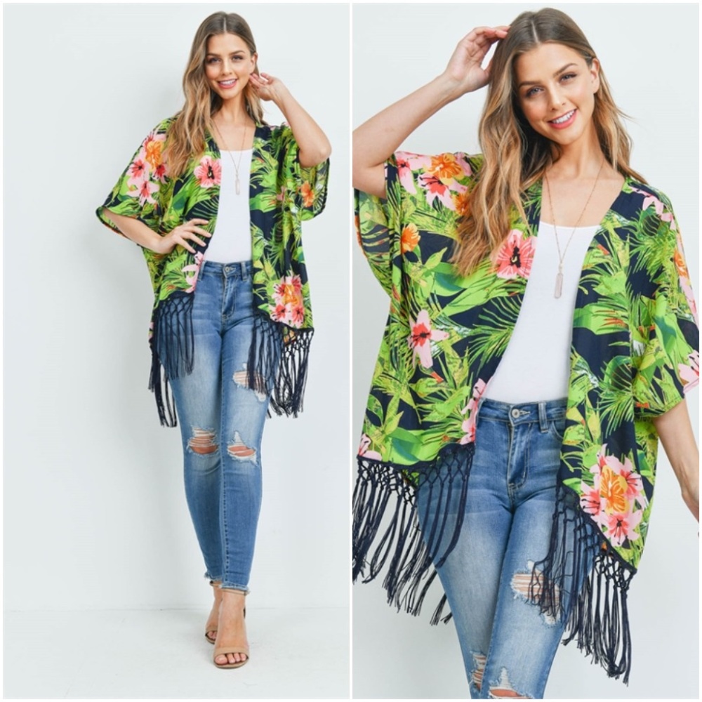 GREEN NAVY FLOWER KIMONO